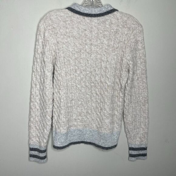 CENTRAL PARK WEST Sweater Women Medium Bobbie Polo Pullover Gray Cable Knit - Picture 9 of 16